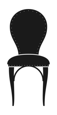 Klasik şekilli yastıklı sandalye siyah vektör simgesi, beyaz arkaplanda izole edilmiş.