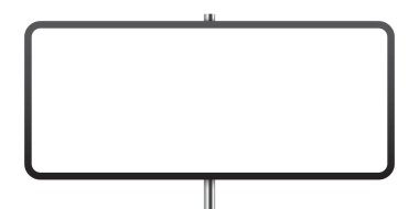 Metalik bir kutupta siyah çizgili beyaz yol işareti, vektör çizimi, arka planda izole edilmiş.