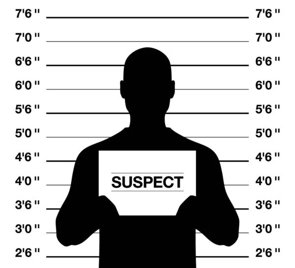 Anonymus suspect man standing on a criminal photo shooting background. Mugshot vector illustration —  Vetores de Stock