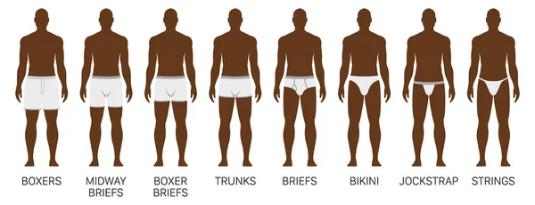 Vector set of mens underwear pants. Black male wearing different fashion underwear. — Vector de stock
