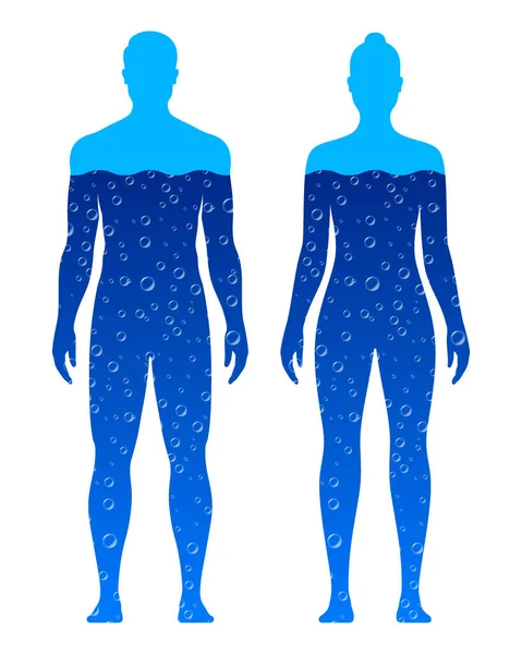 Mężczyzna i kobieta ciało wypełnione niebieską wodą, ilustracja wektor, izolowane na białym tle. — Wektor stockowy