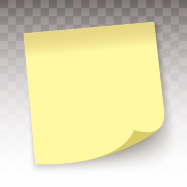 Yellow sticky note, isolated on a transparent background. Memo sticker realistic vector mockup clipart