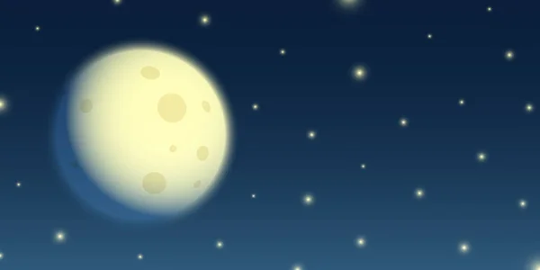 Cartoon shadow moon on a starry night sky background, vector illustration — Stock Vector