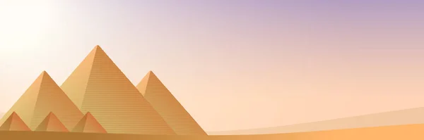Egyptische Gizeh piramides op een zonnige woestijn achtergrond. Egypte landschap cartoon vector achtergrond — Stockvector