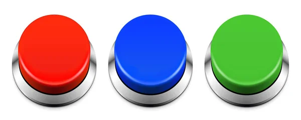 Red, blue, and green buzzer button vector set. Colorful buttons isolated on white background — стоковый вектор