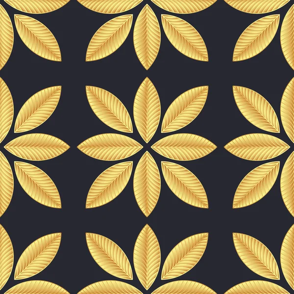 Elegante dourado folhas sem costura padrão de fundo vetorial. Estilo de luxo folha de ouro pano de fundo — Vetor de Stock