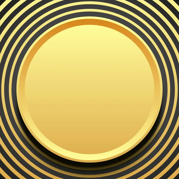 Golden plate and circle waves on black background. Luxury greeting card or social post vector design — Stockový vektor
