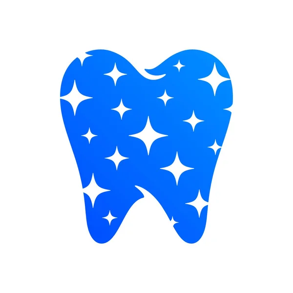 Un nuevo diente brillante con estrellas icono de vector azul. plantilla de logotipo creativo clínica dental — Archivo Imágenes Vectoriales