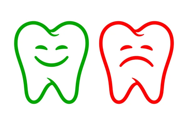 Dientes felices y tristes logo médico divertido. Sonriente y enojado vector dental icono conjunto — Archivo Imágenes Vectoriales