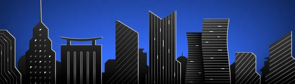 蓝色坡度背景的黑色摩天大楼。建筑网页横幅矢量图解 — 图库矢量图片