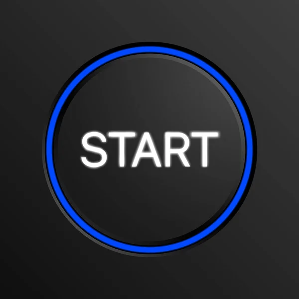 Startknopf mit einem blauen Kreis isoliert auf schwarzem Hintergrund. Stylisches Start-Taste-Vektor-Design — Stockvektor