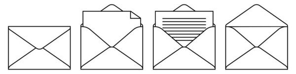 Почтовый векторный набор веб-значков. Электронная почта, письмо или документ в белом конверте изолированы на заднем плане
