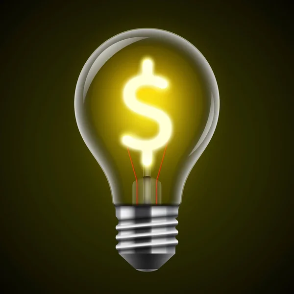 Light Bulb Shining Dollar Sign Dark Background Electricity Price Creative — Stock Vector