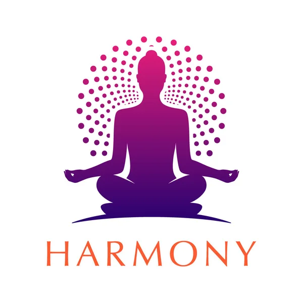 Yoga Studio Logo Kvinde Padmasana Udgør Med Rund Ornamental Glorie – Stock-vektor
