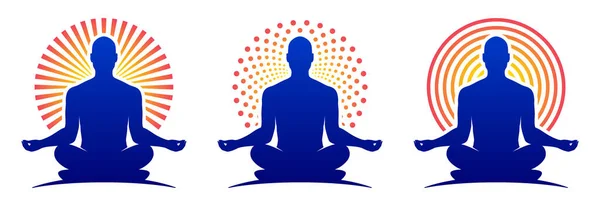 Erkek Yoga Logosu Vektör Şablonları Nilüfer Çiçekli Bir Pozda Insanı — Stok Vektör