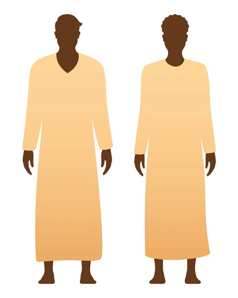 Geleneksel Müslüman Elbiseli Bir Kadın Erkek Beyaz Bir Arka Planda — Stok Vektör
