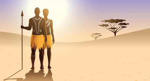 Afrikai Őslakos Férfi Hagyományos Test Művészet Etnikai Ruha Álló Napfényes — Stock Vector