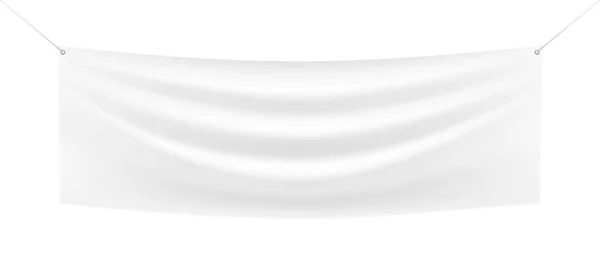 Weiße Stoffbanner Hängen Seilen Isoliert Auf Weißem Hintergrund Textile Horizontale — Stockvektor