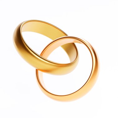 Beyaz arka planda altın alyanslar. Gerçekçi 3 boyutlu illüstrasyon.