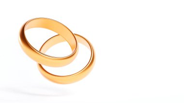 Beyaz arka planda altın alyanslar. Gerçekçi 3 boyutlu illüstrasyon.