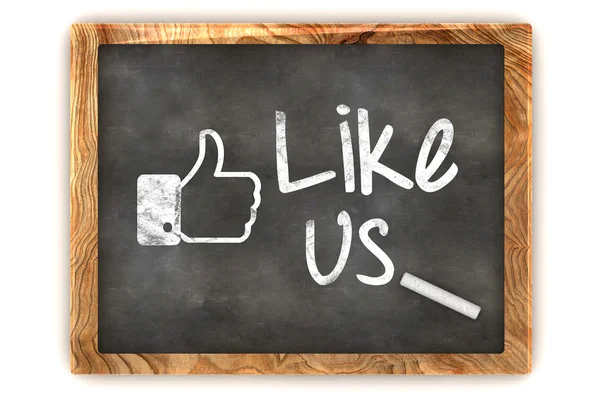 Lavagna che mostra "Like us" come utilizzato nei social network — Foto Stock