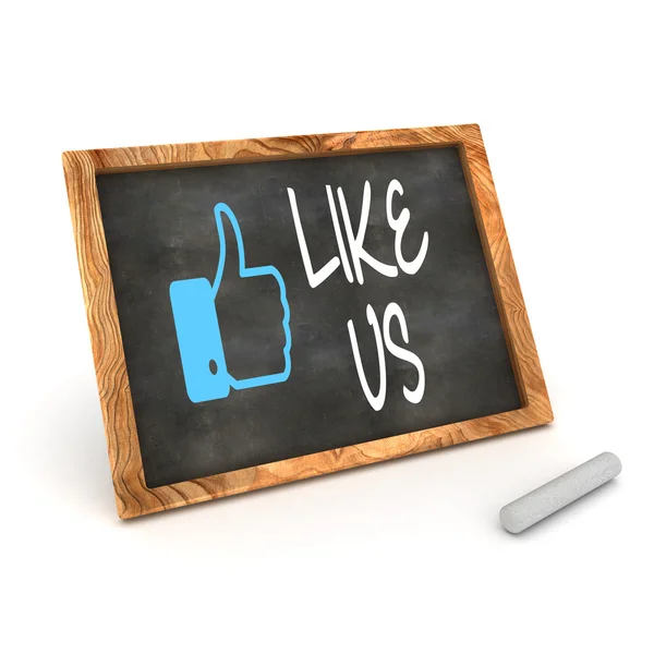Pizarra que muestra "Like us" como se utiliza en las redes sociales — Foto de Stock