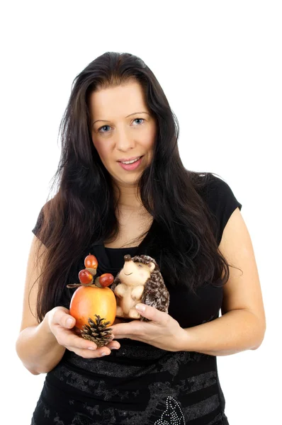 Woman with autumn deko — Stock Photo, Image