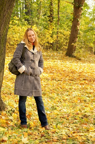 Mooie vrouw in de herfst van forrest — Stockfoto