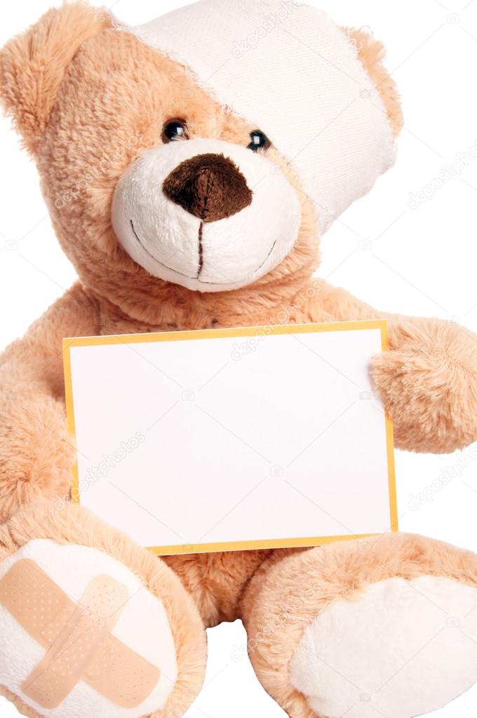 Teddy Bear with Bandage and empty Sign