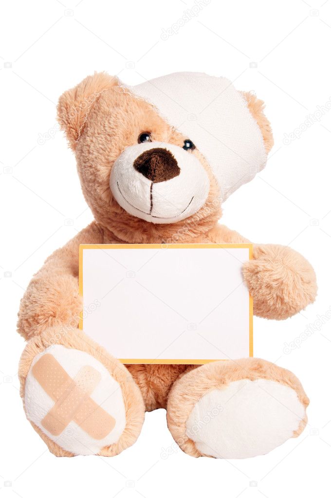 Teddy Bear with Bandage and empty Sign