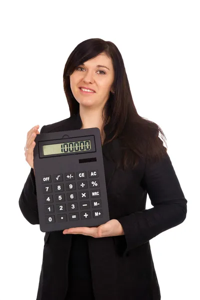 Femme avec une calculatrice — Photo