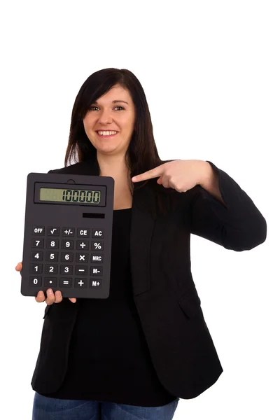 Femme avec une calculatrice — Photo