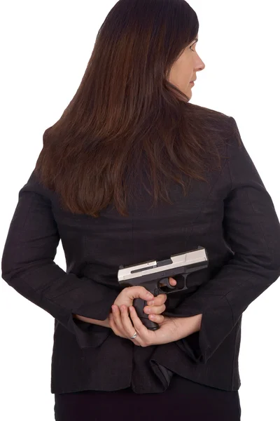 Woman with handgun — Stock Photo, Image