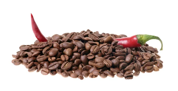 Chili pepper with coffee beans — Stock Photo, Image