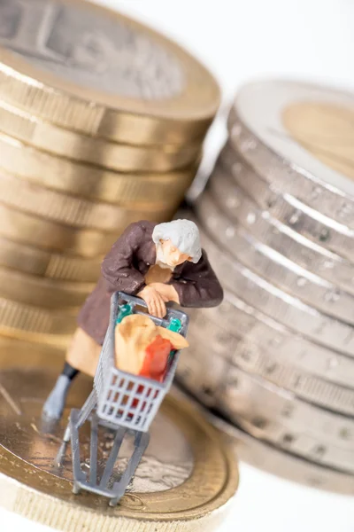 Old woman and euro money — Stock Photo, Image