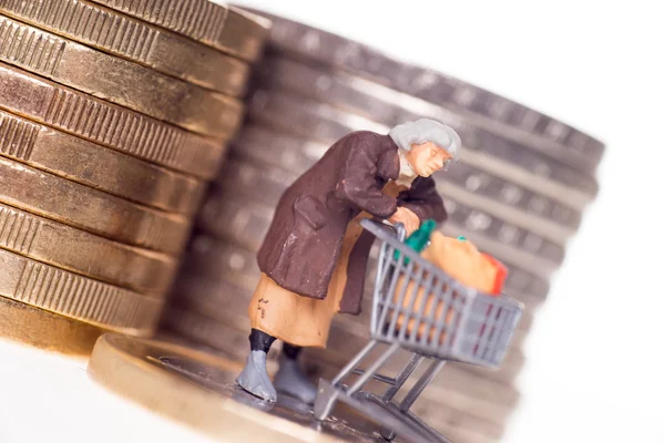 Old woman and euro money — Stock Photo, Image