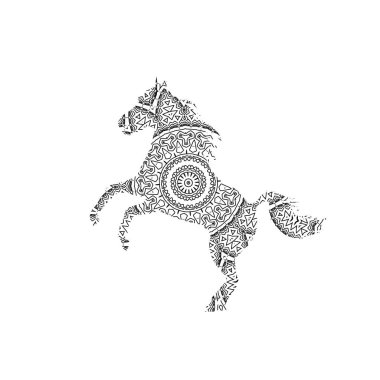 Siluet at Kral'ın dairesel süsleme ile çalışan. Zentagle sanat.