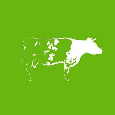 Yeşil arkaplanda benekli beyaz inek simgesi.