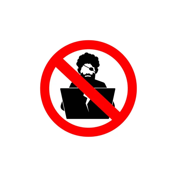 Icono Pirata Digital Con Ordenador Portátil Señal Prohibición — Archivo Imágenes Vectoriales