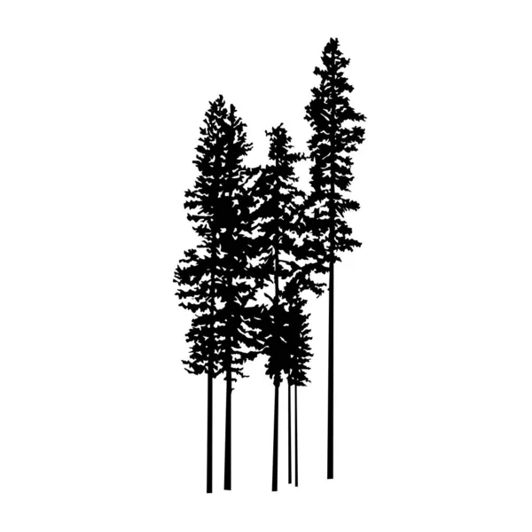 Silhouette Complex Pine Trees Handmade — Stock Vector