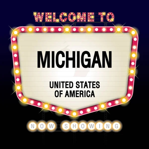 Sign États Unis Amérique Avec Message Michigan Carte Sur Showtime — Image vectorielle