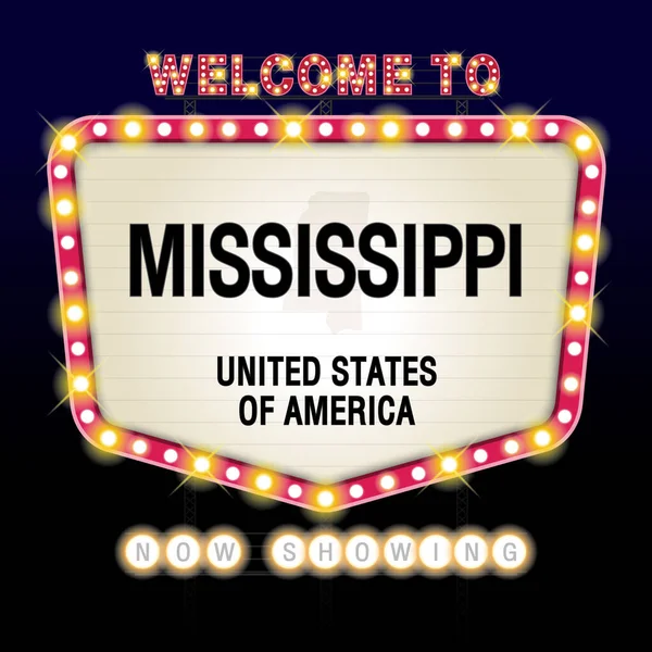 Sign Vereinigte Staaten Von Amerika Mit Botschaft Mississippi Und Karte — Stockvektor