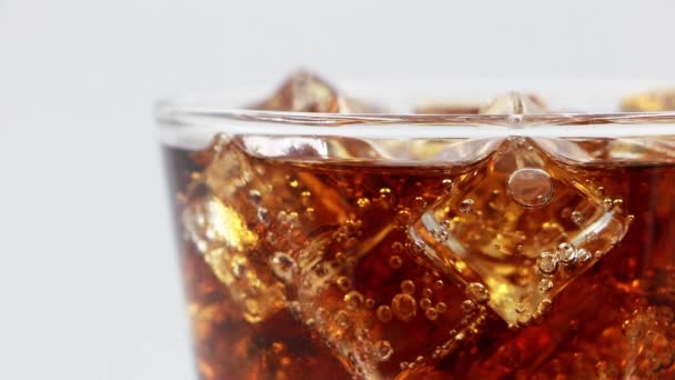Cola Ice Cubes Close Cola Ice Glass Coke Soda Closeup — Stock Video