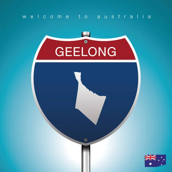Sign Road America Stílus Állam Ausztrália Kék Háttér Üzenet Geelong — Stock Vector
