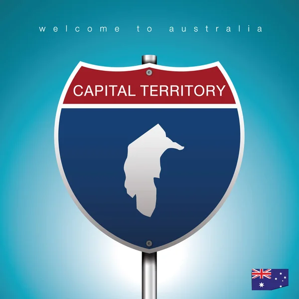 Sign Road America Stílus Állam Ausztrália Kék Háttér Üzenet Kapitális — Stock Vector