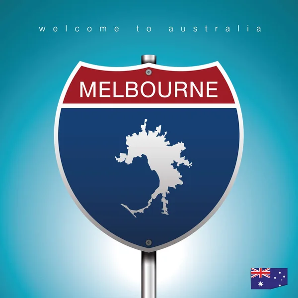 Sign Road America Stílus Állam Ausztrália Kék Háttér Üzenet Melbourne — Stock Vector