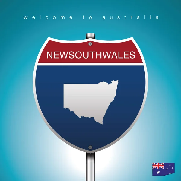 Sign Road America Style State Australia Blue Background Message Newsouthwales — Stock Vector