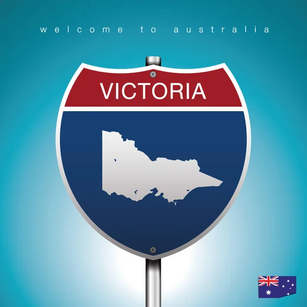 Sign Road America Stílus Állam Ausztrália Kék Háttér Üzenet Victoria — Stock Vector