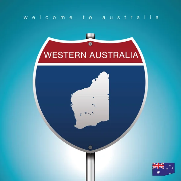 サインロードアメリカスタイル青の背景とメッセージ 西オーストラリア州と地図 ベクトルアートイラスト — ストックベクタ