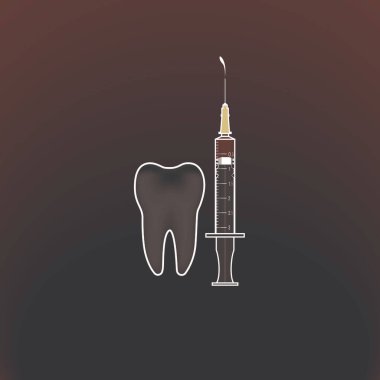 Açık mavi eğimli arka planda bir şırınga ve diş tasviri